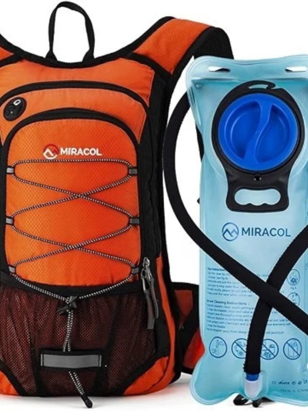 Miracol Hydration Pack Hiking Water Backpack with 2L Bladder Orange